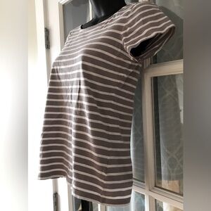 Boden 100% cotton short sleeve top size 4 US 8 UK gray + white stripes pattern